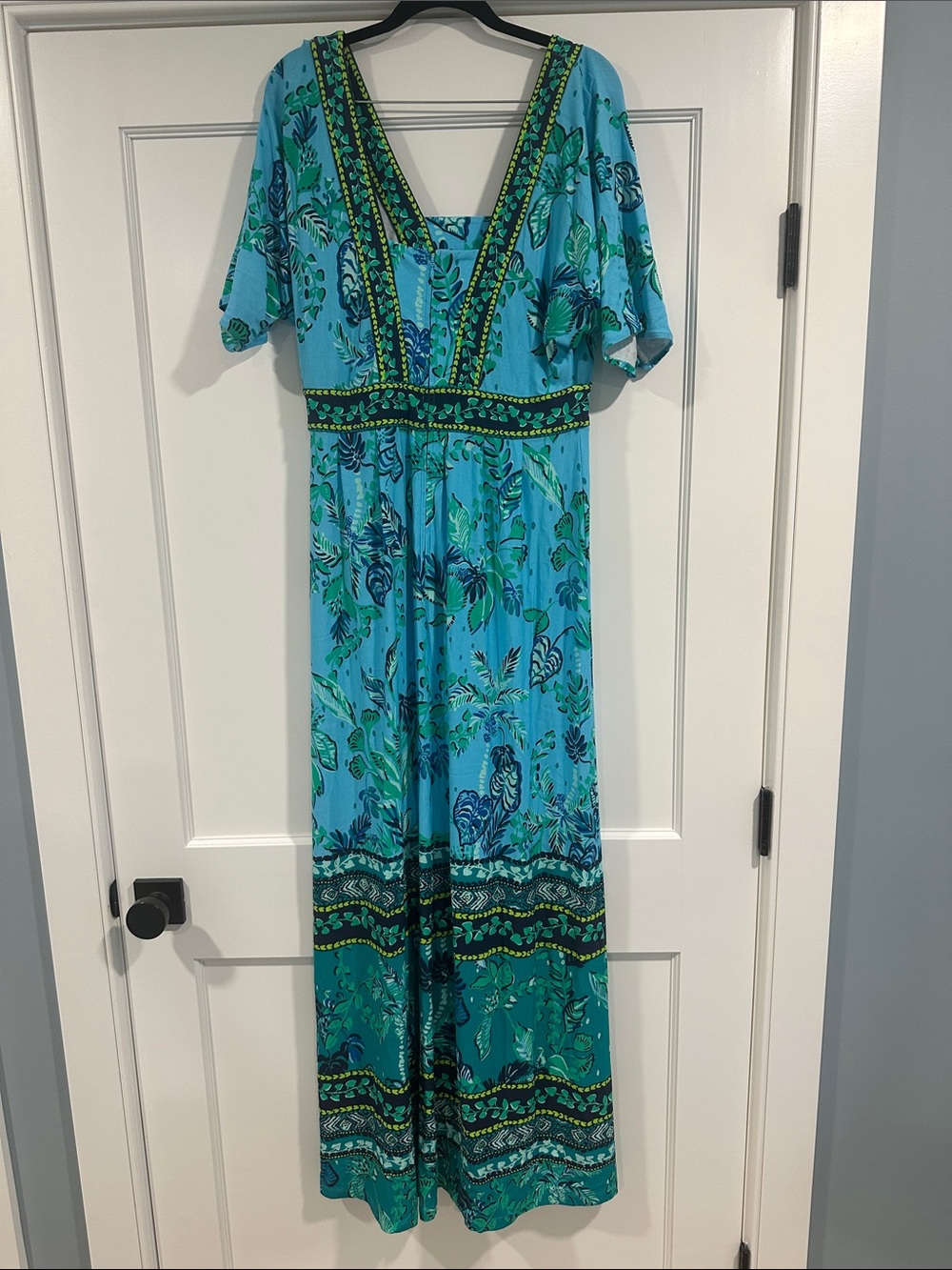 Lilly Pulitzer Turquoise & Green Floral Border-Print Maxi Dress - Picture 3 of 9